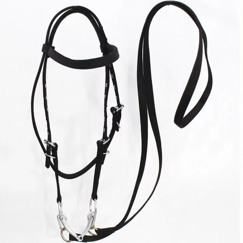 Horse Bridle Harness Set – PU Leather Headstall, Reins, Bit – Adjustable Equestrian