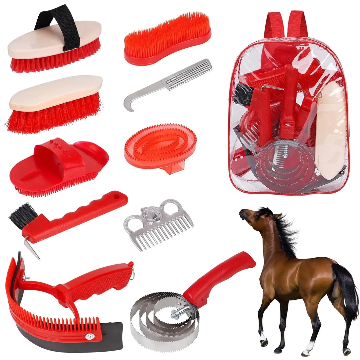 Horse Grooming Kit Horse Brushes for Grooming 10 Pcs Horse Cleaning Tool