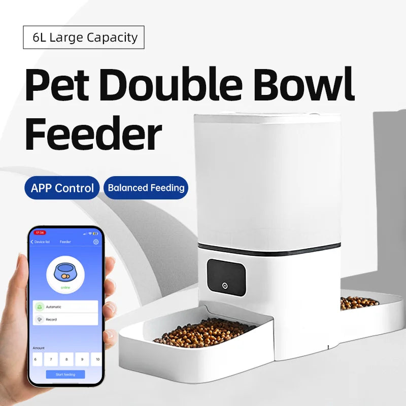 6L WIFI cat automatic feeder, double meal pet feeder