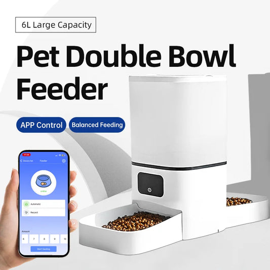6L WIFI cat automatic feeder, double meal pet feeder