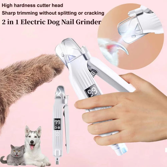 2 in 1 Electric Pet Nail Trimmer with LED Lights