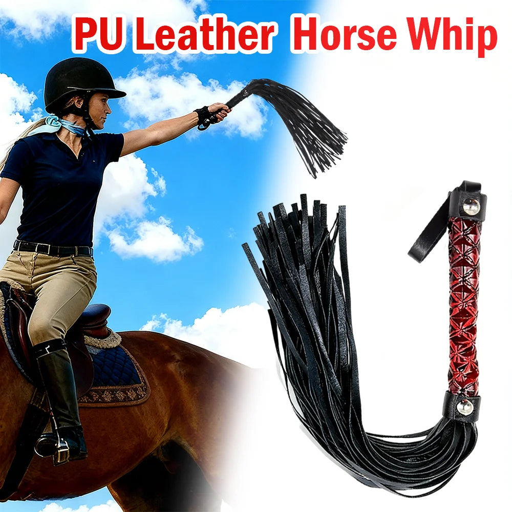 Tassels Handle Horse Whip PU Leather