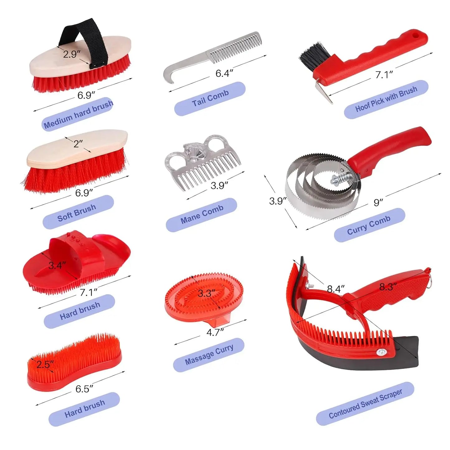Horse Grooming Kit Horse Brushes for Grooming 10 Pcs Horse Cleaning Tool