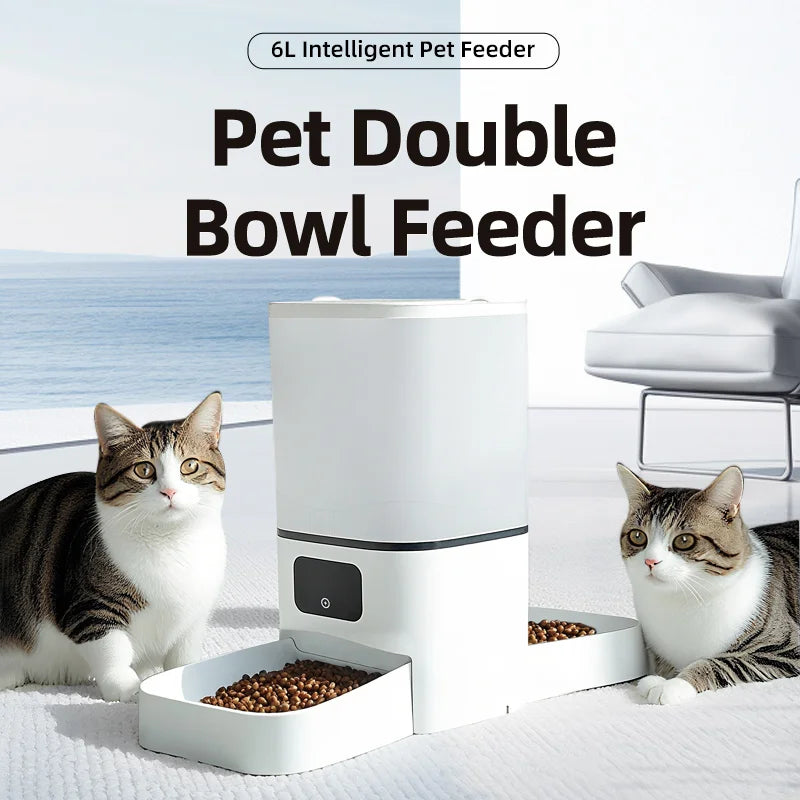 6L WIFI cat automatic feeder, double meal pet feeder